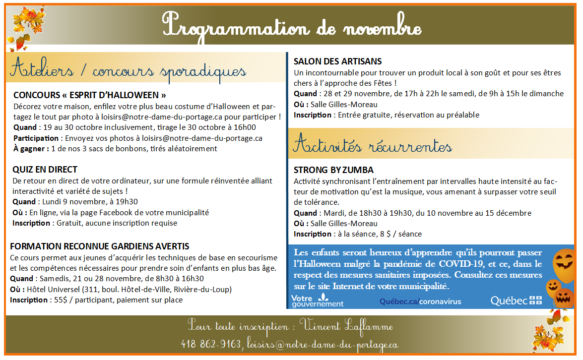 Programmation novembre 2020